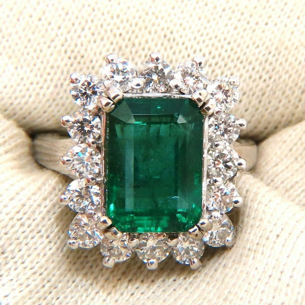 7.15ct Natural Emerald Diamonds Cluster Halo Ring - Picture 2 of 7